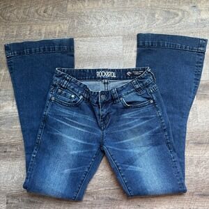 Rock & Roll Cowgirl Trouser Jeans 28x32 Dark Wash Flare Leg Mid Rise Western